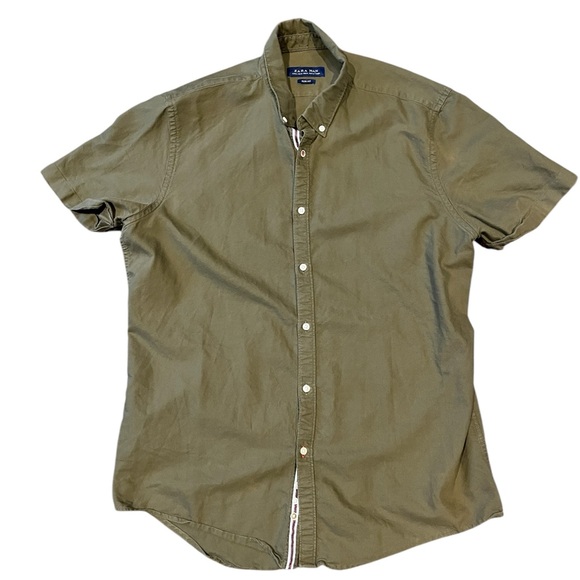 Zara Short Sleeve Green Button Up - Picture 1 of 5
